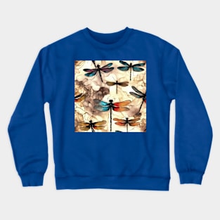 Pretty Dragonflies On An Alcohol Ink Abstract Background Crewneck Sweatshirt